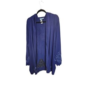 Elegant Blue Hooded Cardigan With Detailed Cutouts